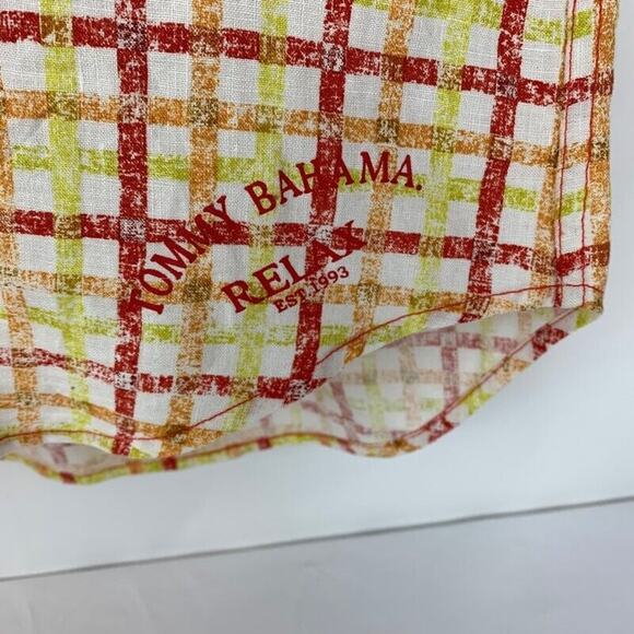 Tommy Bahama Relax Linen Button Front Shirt Mens XL X-Large Plaid Orange Yellow - Picture 5 of 8